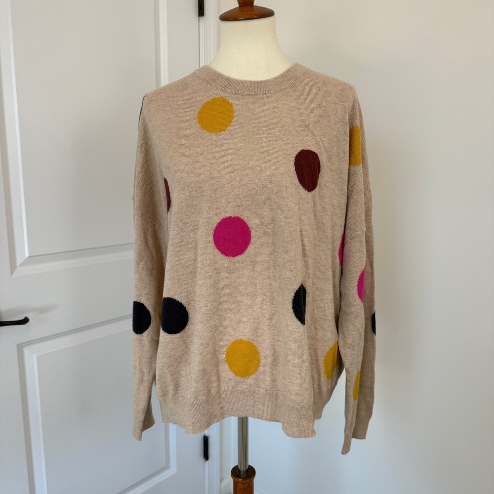 Boden Natasha Novelty Jumper Sweater Size XL Beige Polka Dot Cashmere Blend - Picture 2 of 12